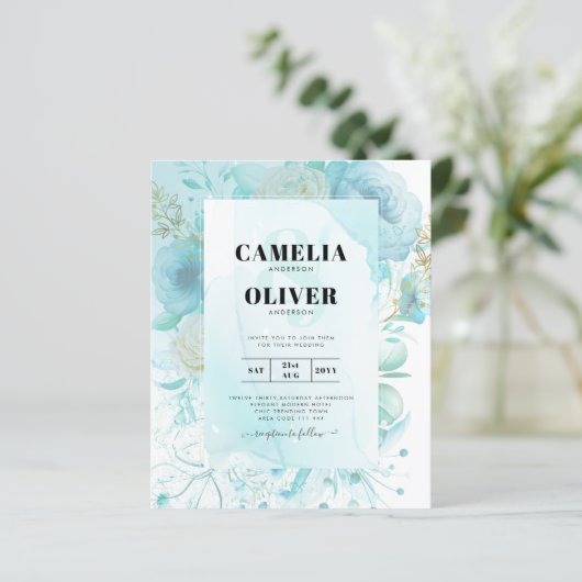 LeahGインクシーガラスターコイズアクア抽象芸術招待状 (スタンド正面)