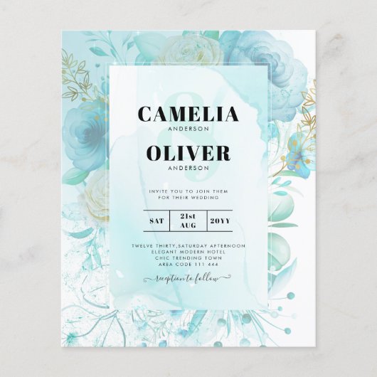 LeahGインクシーガラスターコイズアクア抽象芸術招待状 (正面)