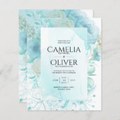 LeahGインクシーガラスターコイズアクア抽象芸術招待状 (正面/裏面)