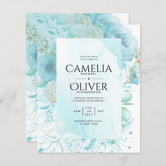 LeahGインクシーガラスターコイズアクア抽象芸術招待状 (正面/裏面)