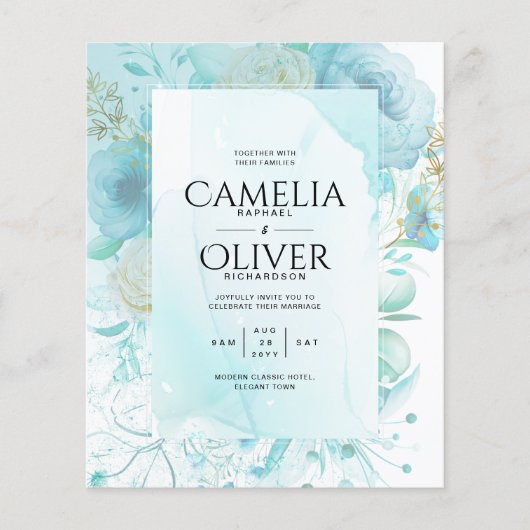 LeahGインクシーガラスターコイズアクア抽象芸術招待状 (正面)