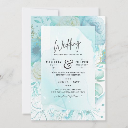 LeahGインクシーガラスターコイズアクア抽象芸術招待状 招待状 (正面)