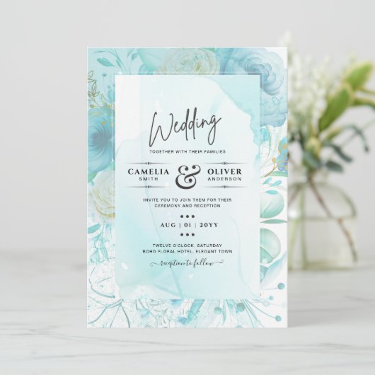 LeahGインクシーガラスターコイズアクア抽象芸術招待状 招待状 (スタンド正面)