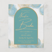 LeahGインクシーガラスターコイズティール(緑がかった色)金ゴールド招待状 (正面)