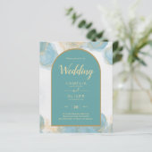 LeahGインクシーガラスターコイズティール(緑がかった色)金ゴールド招待状 (スタンド正面)