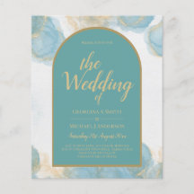 LeahGインクシーガラスターコイズティール（緑がかった色）金ゴールド招待状