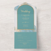 LeahGインクシーガラスターコイズティール(緑がかった色)金ゴールド招待状 オールインワン招待状 (内側)