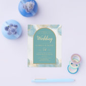 LeahGインクシーガラスターコイズティール(緑がかった色)金ゴールド招待状 チラシ (シングル)