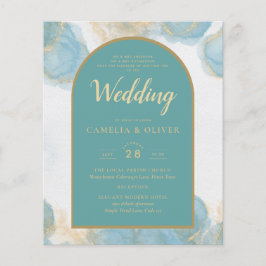 LeahGインクシーガラスターコイズティール(緑がかった色)金ゴールド招待状 チラシ