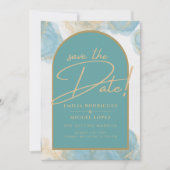 LeahGインクシーガラスターコイズティール（緑がかった色）金ゴールド招待状 招待状 (正面)