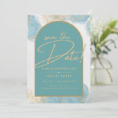 LeahGインクシーガラスターコイズティール（緑がかった色）金ゴールド招待状 招待状 (スタンド正面)