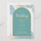 LeahGインクシーガラスターコイズティール（緑がかった色）金ゴールド招待状 招待状 (正面)