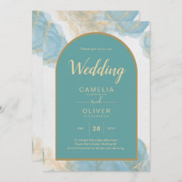 LeahGインクシーガラスターコイズティール(緑がかった色)金ゴールド招待状 招待状