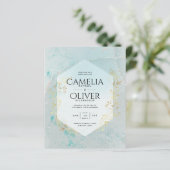 LeahGインクシーガラスターコイズ金ゴールドアクア招待状 (スタンド正面)