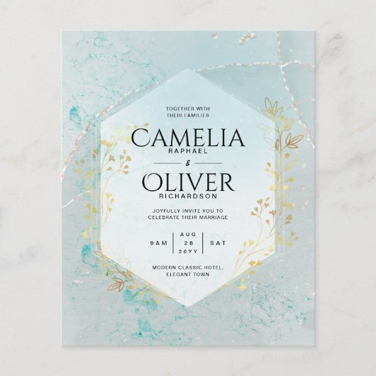 LeahGインクシーガラスターコイズ金ゴールドアクア招待状 (正面)
