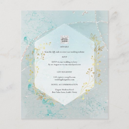 LeahGインクシーガラスターコイズ金ゴールドアクア招待状 チラシ (裏面)