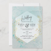 LeahGインクシーガラスターコイズ金ゴールドアクア招待状 招待状 (正面)