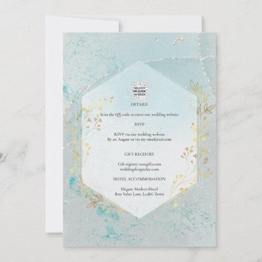 LeahGインクシーガラスターコイズ金ゴールドアクア招待状 招待状 (裏面)