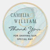 LeahGインクシーガラスティール（緑がかった色）金ゴールド結婚式の引き出物 ラウンドシール (正面)