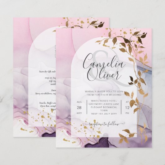 LeahGインクパープルグラデーションピンクピンク金ゴールド結婚ズ (正面/裏面)