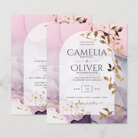 LeahGインクパープルグラデーションピンクピンク金ゴールド結婚ズ (正面/裏面)