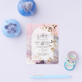 LeahGインクパープルグラデーションピンクピンク金ゴールド結婚ズ チラシ (シングル)
