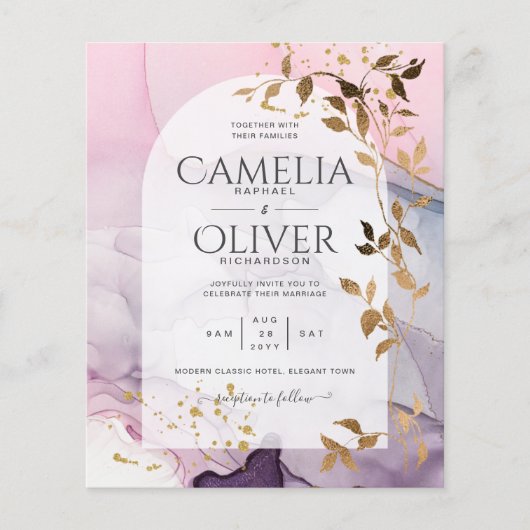 LeahGインクパープルグラデーションピンクピンク金ゴールド結婚ズ チラシ (正面)