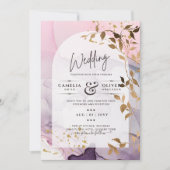 LeahGインクパープルグラデーションピンクピンク金ゴールド結婚ズ 招待状 (正面)