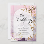 LeahGインクパープルグラデーションピンクピンク金ゴールド結婚ズ 招待状 (正面)