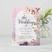 LeahGインクパープルグラデーションピンクピンク金ゴールド結婚ズ 招待状 (スタンド正面)