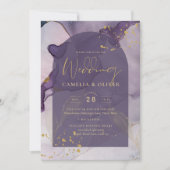 LeahGインクパープルグラデーションラベンダー金ゴールド結婚ズ 招待状 (正面)