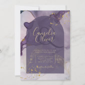 LeahGインクパープルグラデーションラベンダー金ゴールド結婚ズ 招待状 (正面)