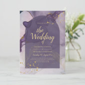 LeahGインクパープルグラデーションラベンダー金ゴールド結婚ズ 招待状 (スタンド正面)