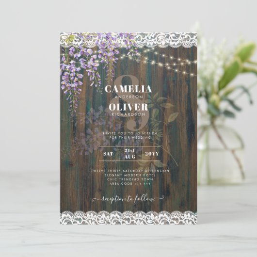 LeahGウィス素朴テリアレースフローラ結婚式の招待 招待状 (スタンド正面)