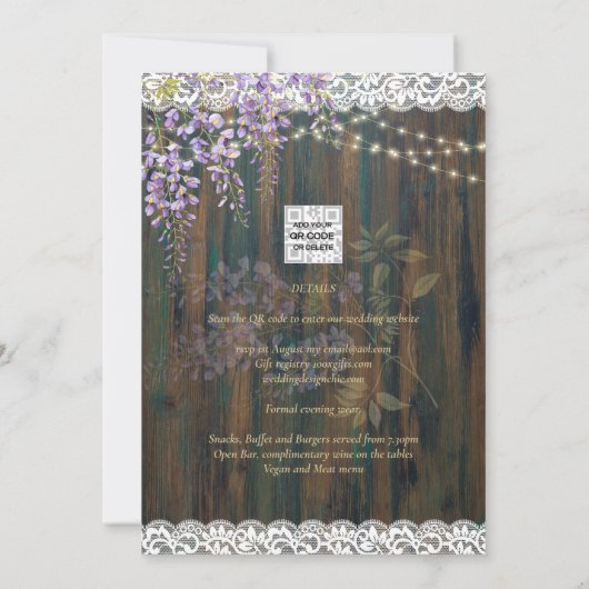 LeahGウィス素朴テリアレースフローラ結婚式の招待 招待状 (裏面)