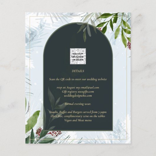 LeahGウィンターウェディングアクアブルーグリーン招待状 (裏面)