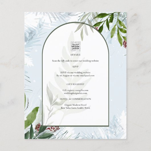 LeahGウィンターウェディングアクアブルーグリーン招待状 (裏面)