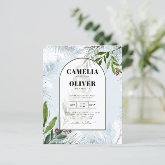 LeahGウィンターウェディングアクアブルーグリーン招待状 (スタンド正面)