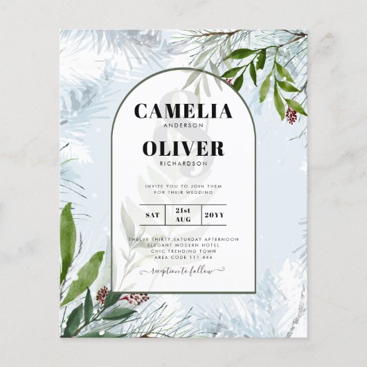 LeahGウィンターウェディングアクアブルーグリーン招待状 (正面)