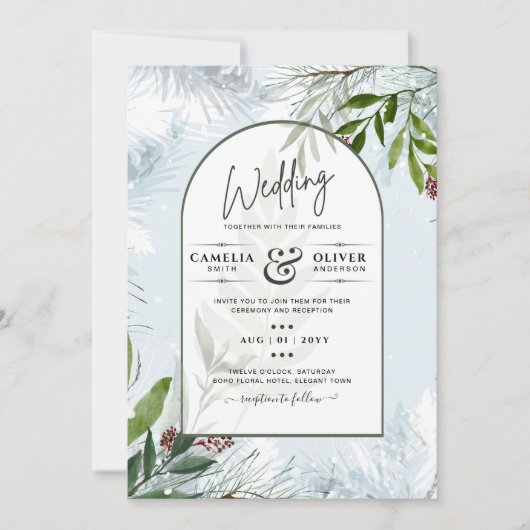 LeahGウィンターウェディングアクアブルーグリーン招待状 招待状 (正面)