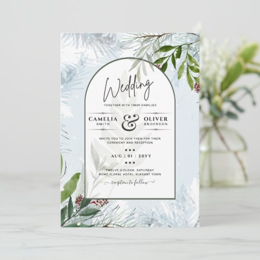 LeahGウィンターウェディングアクアブルーグリーン招待状 招待状 (スタンド正面)