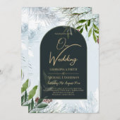LeahGウィンターウェディングアクアブルーグリーン招待状 招待状 (正面/裏面)