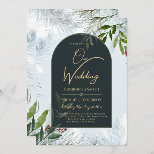 LeahGウィンターウェディングアクアブルーグリーン招待状 招待状 (正面/裏面)