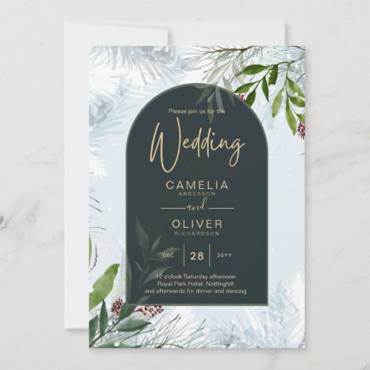 LeahGウィンターウェディングアクアブルーグリーン招待状 招待状 (正面)