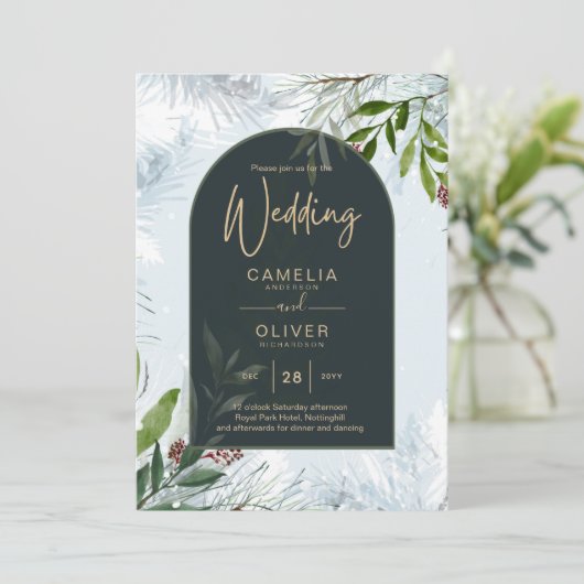 LeahGウィンターウェディングアクアブルーグリーン招待状 招待状 (スタンド正面)