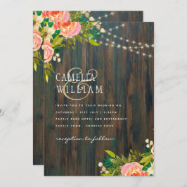 LeahGウッド素朴ピーチコーラルフローラ結婚ズ 招待状