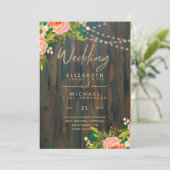 LeahGウッド素朴ピーチコーラルフローラ結婚ズ 招待状 (スタンド正面)