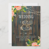 LeahGウッド素朴ピーチコーラルフローラ結婚ズ 招待状 (正面)