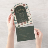 LeahGエメラルドグリーンテラコッタ金ゴールド秋の結婚式 オールインワン招待状 (貼ってはがせる)
