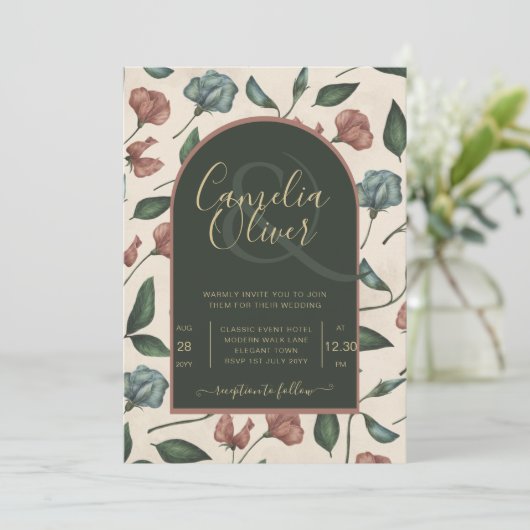 LeahGエメラルドグリーンテラコッタ金ゴールド秋の結婚式 招待状 (スタンド正面)